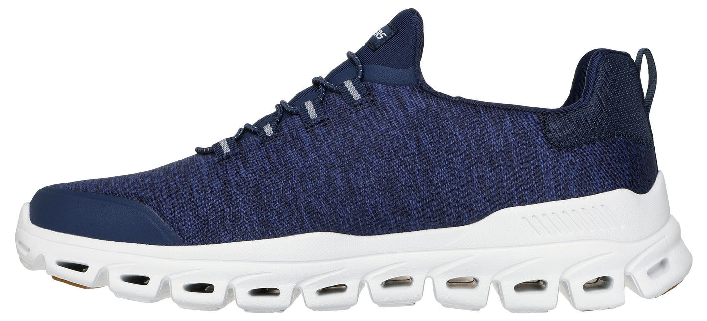 A navy blue athletic shoe with a white sole.