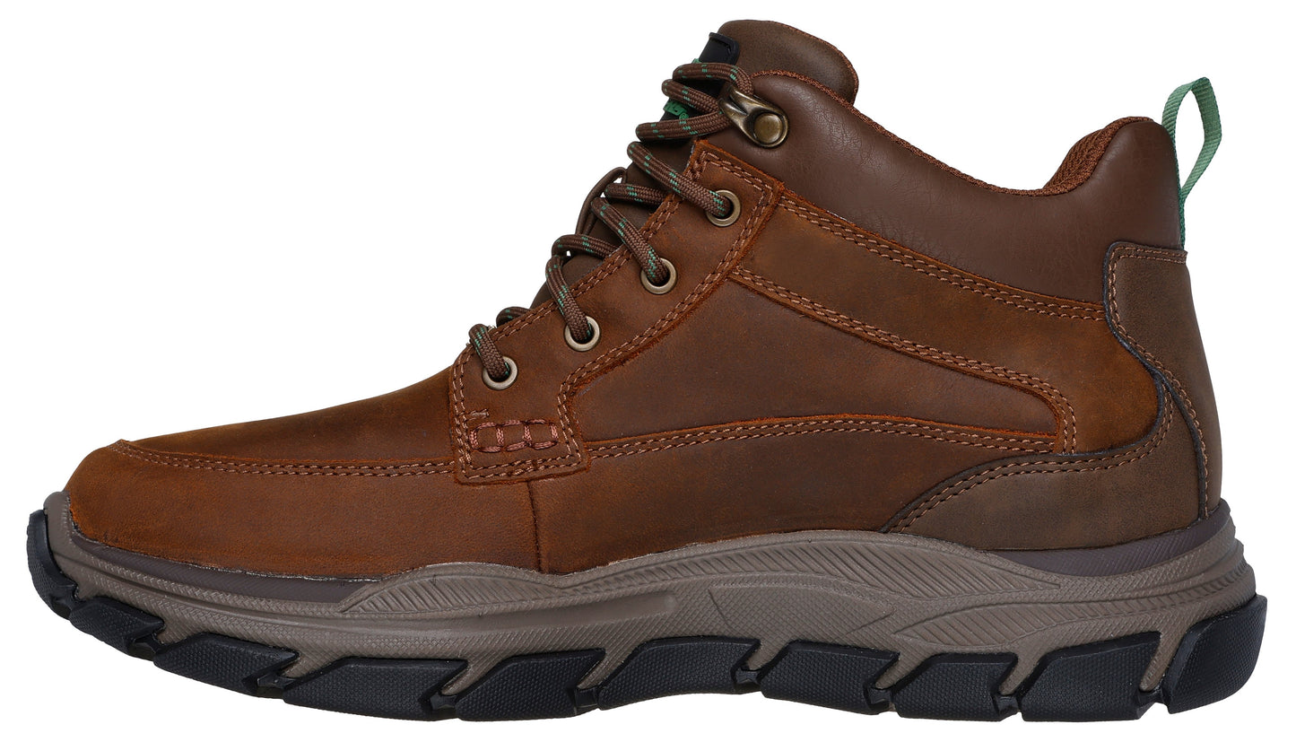 Brown leather hiking boot with lace-up closure and a rugged sole.