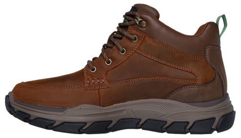 Brown leather hiking boot with lace-up closure and a rugged sole.