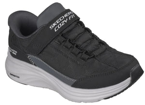 Black COZY FIT shoe with gray trim and white soles.