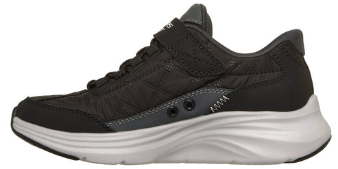 A puffy black shoe with gray accents.