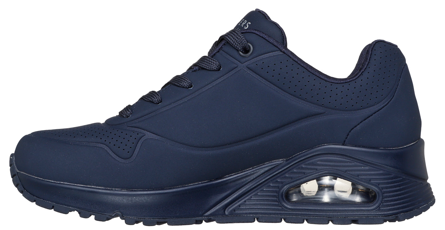Navy casual sneaker with air pocket heel and laces.