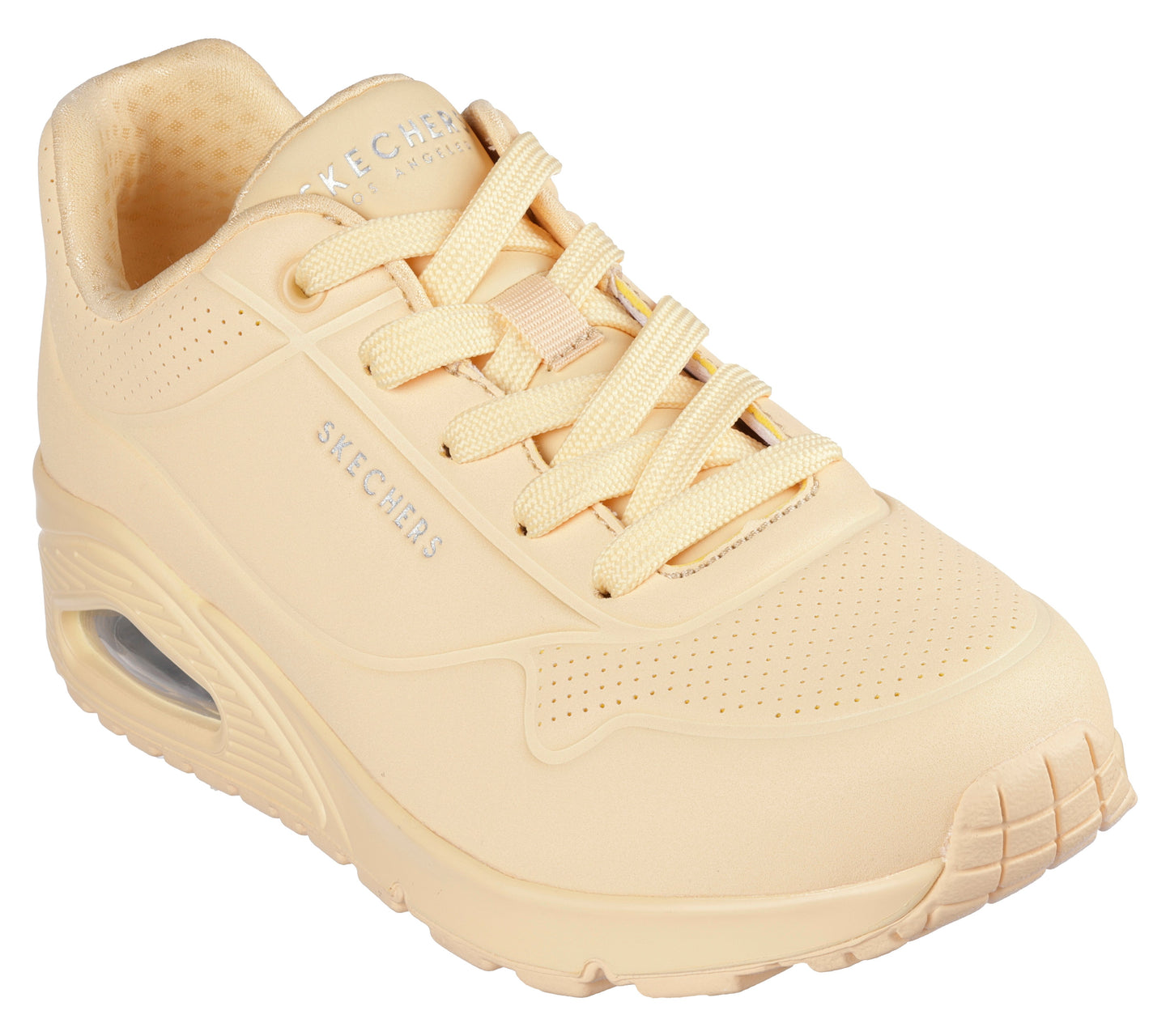 Tan sneaker with air cushioned heel and tone-on-tone laces.