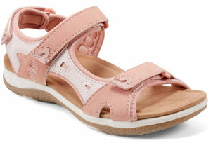 Pink sandal with adjustable velcro straps.