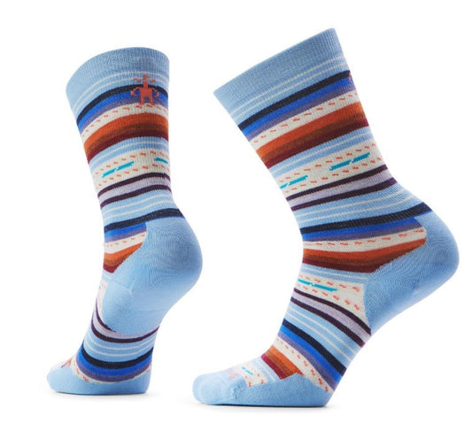 Pair of striped socks with blue accents.