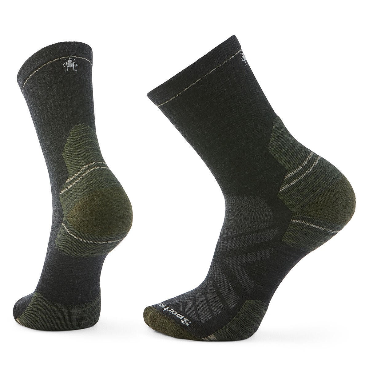 Pair of black socks with reinforced heel and toe.