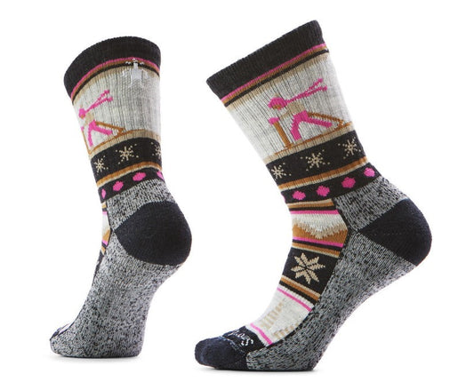 Two wool ski socks, gray with skier design.