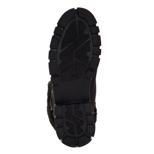 Black lug sole combat boot.