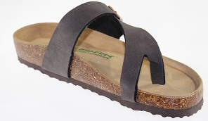 Single gray slide-on sandal with cork sole and toe loop