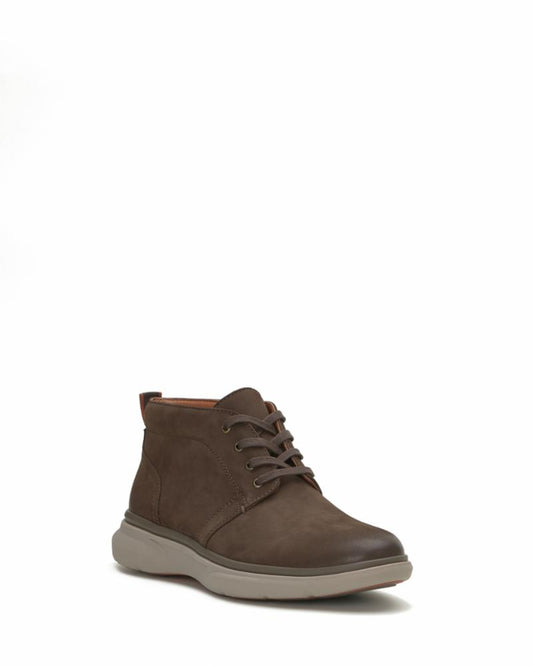 A brown ankle boot with laces.