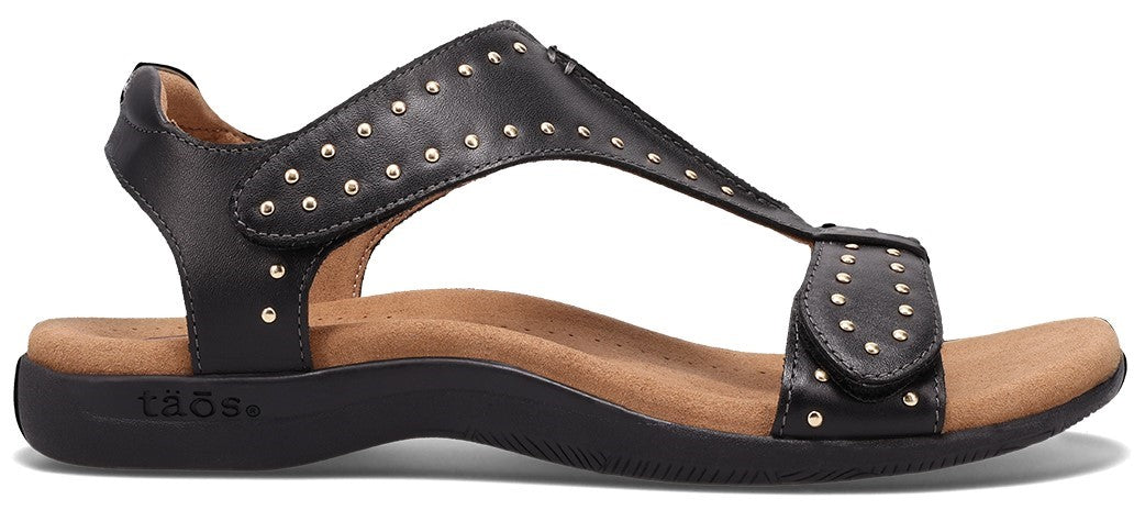 Black leather sandals with studded accents.