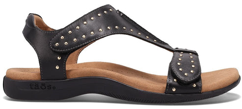 Black leather sandals with studded accents.