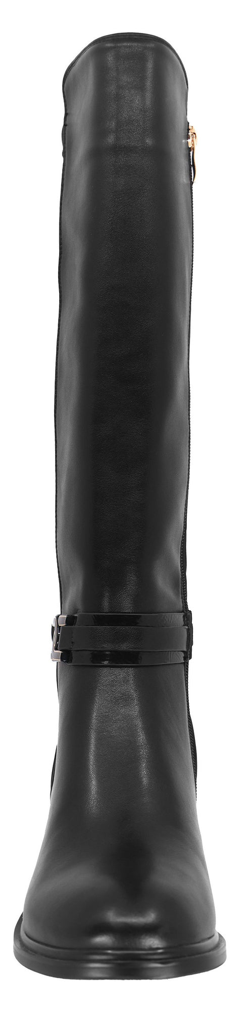 A tall black boot with a buckle.