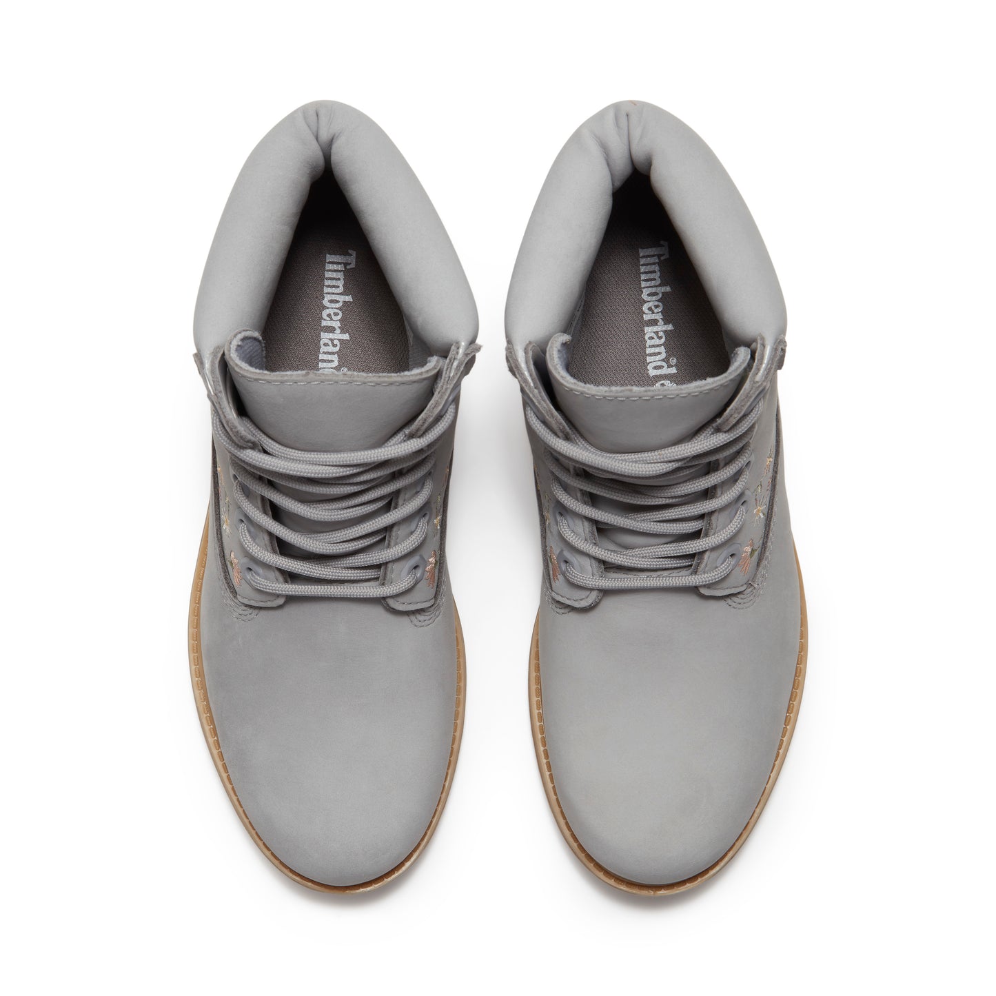 Pair of gray Timberland work boots.