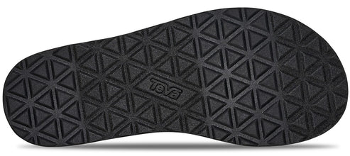 Bottom of a black sandal with a triangular pattern and the word "TEVA".