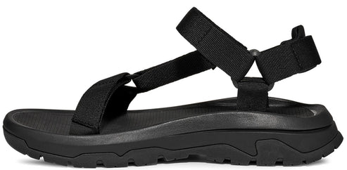 Black sandal with adjustable straps and a thick sole.