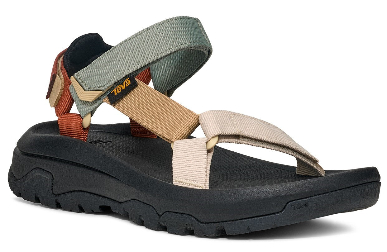 Sandals with a black sole and multiple color adjustable straps.