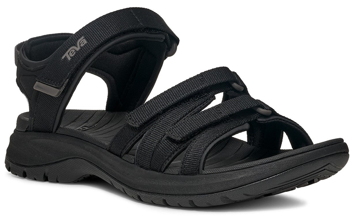 Black sandal with adjustable straps.