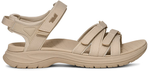 Beige sandal with adjustable velcro straps.