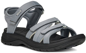 Gray sandal with adjustable hook-and-loop straps and black sole