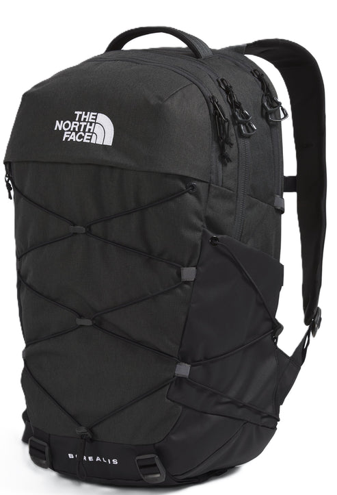 Black backpack with a bungee cord system on the front and THE NORTH FACE logo at the top.