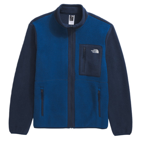 A dark blue and blue, long-sleeved jacket with a zipper closure and chest pocket.