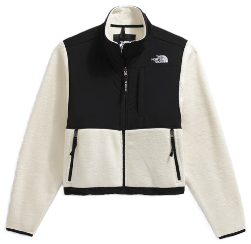 Cream-colored fleece jacket with black upper chest, collar, and shoulders; the logo is on the right.