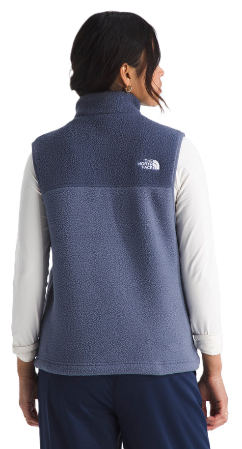 Blue fleece vest featuring a white logo.