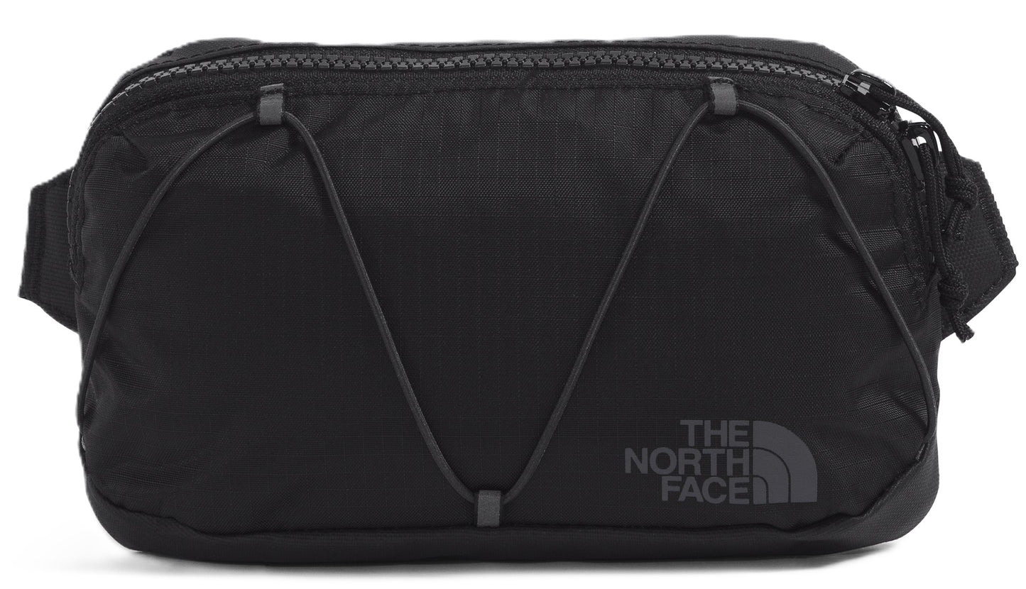 Black fanny pack with cord detail and logo 'THE NORTH FACE' in bottom right corner.