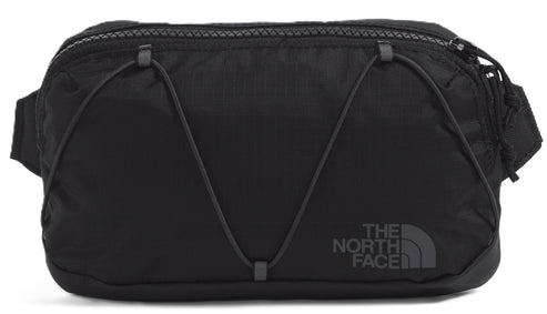 Black fanny pack with cord detail and logo 'THE NORTH FACE' in bottom right corner.