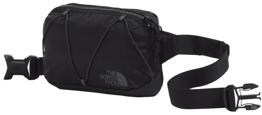 A black fanny pack with an adjustable strap and buckle closure.