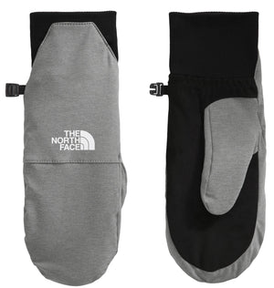 Pair of gray and black mittens with THE NORTH FACE logo.