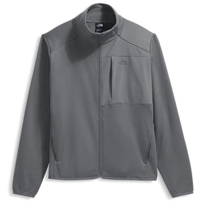 A long sleeve, gray, zip-up jacket with a chest pocket and stand up collar.