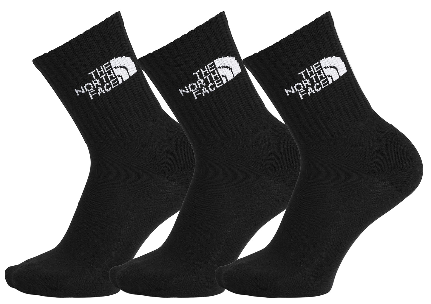 Three black socks with a white logo reading "THE NORTH FACE".
