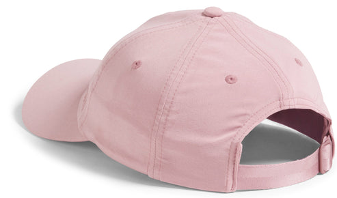 Back view of a pink baseball cap with an adjustable strap.