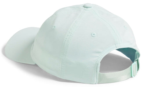 Back view of light blue baseball cap with adjustable strap.