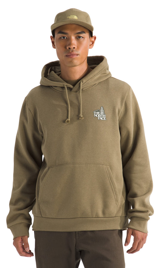 A person wearing a brown hooded sweatshirt and baseball cap.