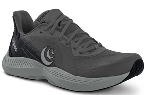 Gray running shoe with black accents.