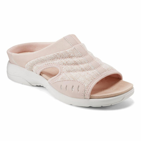 Blush sandal with textured vamp and white sole.
