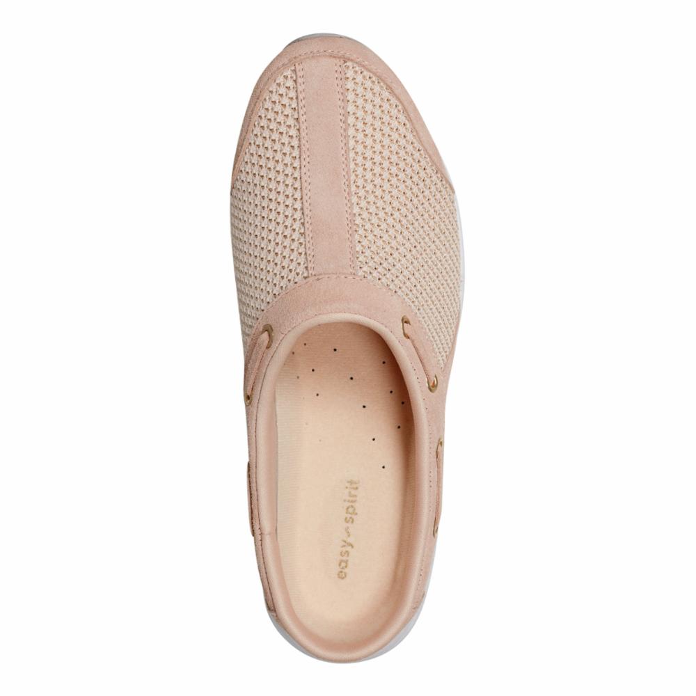 Light pink mesh slip-on shoe with eyelets.