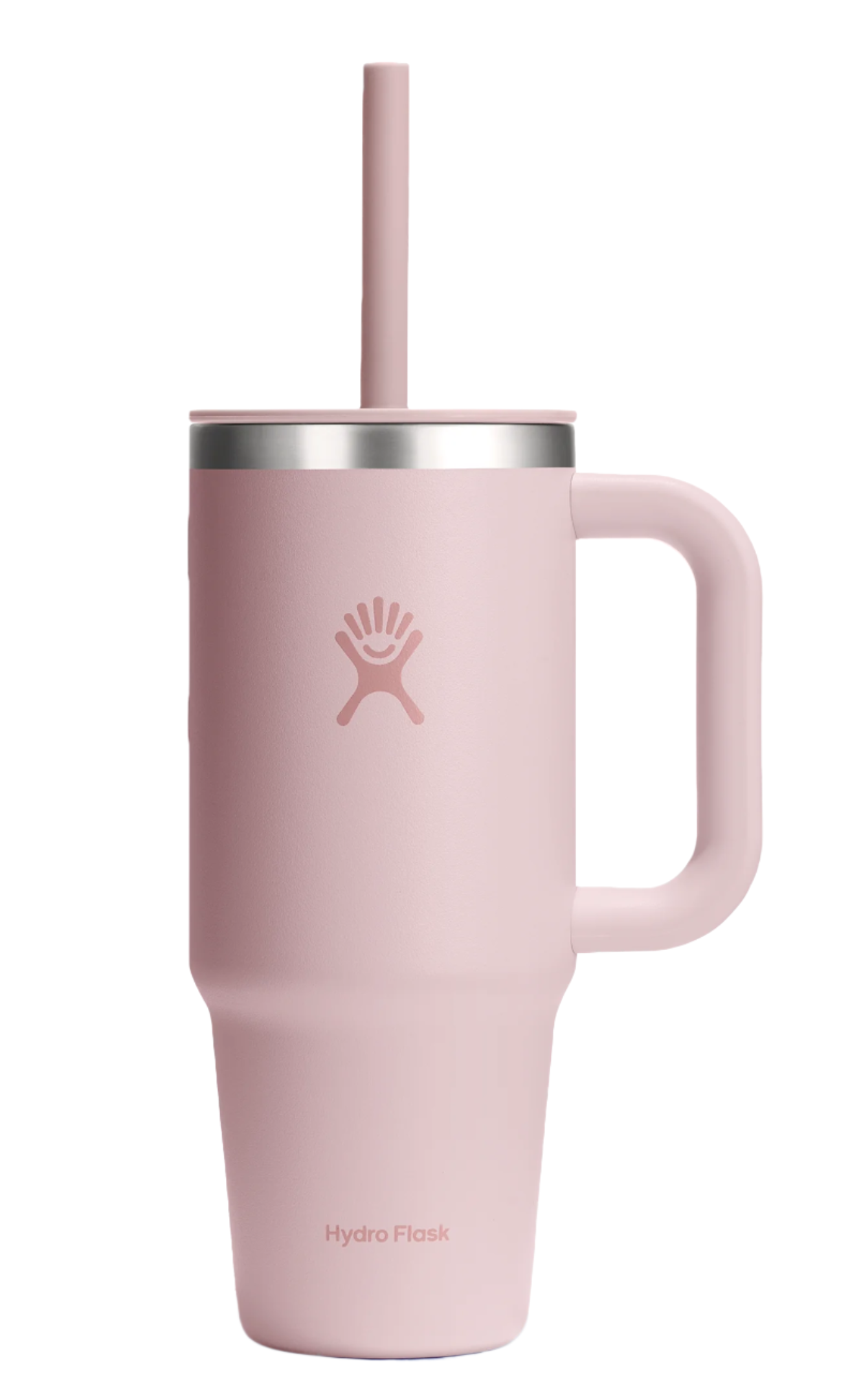Pink mug with a handle and straw