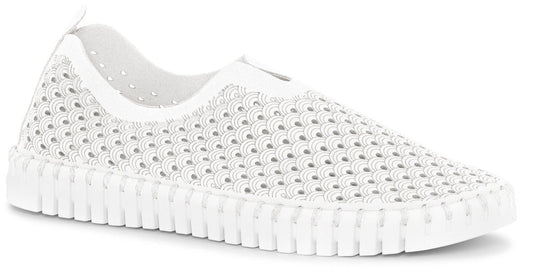 White perforated slip-on sneaker with a lugged sole.