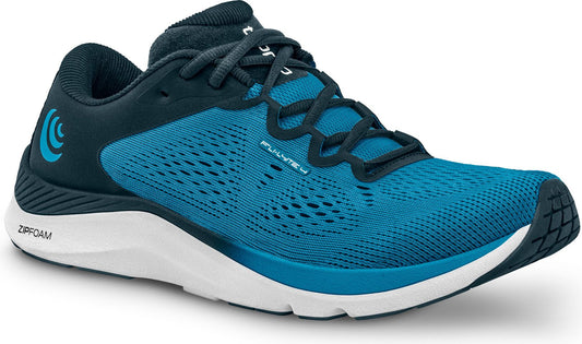 A blue running shoe with the text "PHANTEE 4" on the side and white sole.