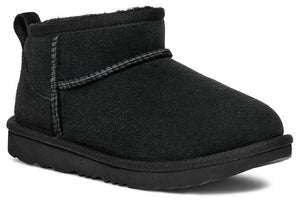Black ankle boot with a short shaft, rounded toe, and flat sole.