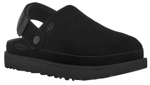 Black clog with an adjustable heel strap.