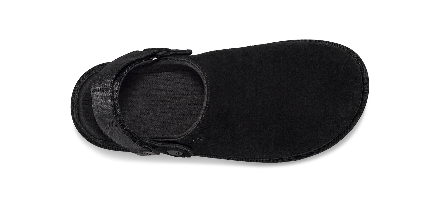 Black sandal with ankle strap.