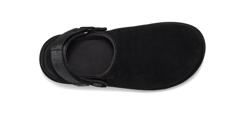 Black sandal with ankle strap.