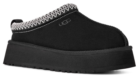 Black clog with platform sole and UGG logo.