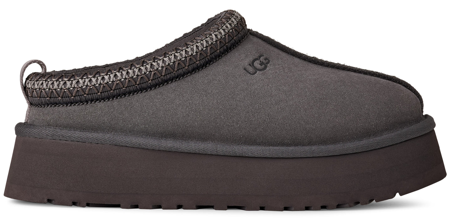 A platform UGG slipper in gray.