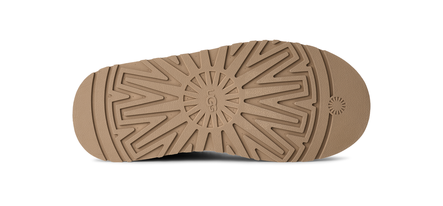 Tan shoe sole with a repeating starburst tread pattern.